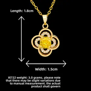 XL722 Yellow Four-Petal Flower Necklace / Gold