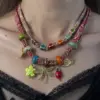 Wholesale Jewelry Casual Elegant Classical Heart Shape Ladybugs Flower 304 Stainless Steel Bandana Cloth Strip 18K Gold Plated PVD Coated Plating Silk Scarf Cord Cuban Link Chain Curb Chain Cloth Strip Multi Charms Necklace