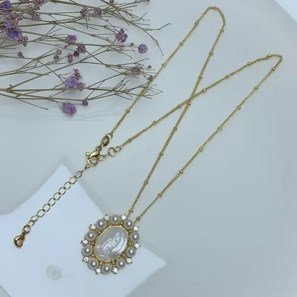 Wholesale Fashion Virgin Mary Copper Inlay Artificial Pearls Shell Necklace 1 Piece