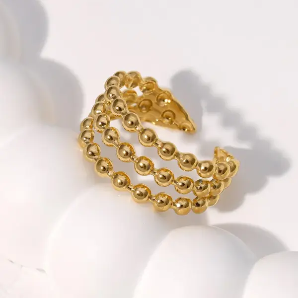 Wholesale PVD Coated Real Gold Plated 18K Round Dots Solid Color Lines 304 Stainless Steel IG Style Modern Simple Waterproof Non Tarnish Open Rings