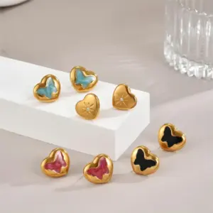 Wholesale PVD Coated 18K Gold Plated Heart Shape Stainless Steel Cute Waterproof Non Tarnish Ear Studs