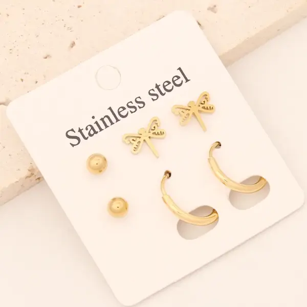 1 Set Commute Star Heart Shape Plating Stainless Steel 18K Gold Plated Earrings Ear Studs