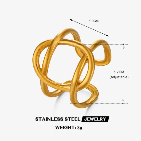 Wholesale Ion Plating (IP) 18K Gold Plated Oval 304 Stainless Steel Simple Style Waterproof Non Tarnish Open Rings