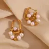 Wholesale 304 Stainless Steel Round PVD Coated Stone-Free 18K Gold Plated Real Gold Plated 18K Gold Vintage Style Simple Style Waterproof Non Tarnish Plating Earrings