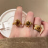 Wholesale Golden Sun Flower Tiger Eye Ring Women's 2024 New High-grade Sense Ring Niche Design Unique Ring
