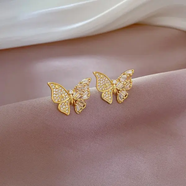 Wholesale Sweet Butterfly Titanium Steel Copper Inlay Zircon Earrings Necklace