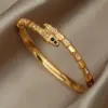 304 Stainless Steel Jaguar Snake Ion Plating (IP) Zircon Real Gold Plated Vintage Style French Style Waterproof Non Tarnish Asymmetrical Plating Gold Bangle