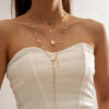 Wholesale Colorful crystal metal clavicle necklace with Y-shaped chain layering