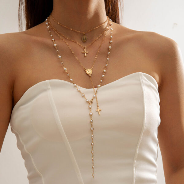 Wholesale Colorful crystal metal clavicle necklace with Y-shaped chain layering