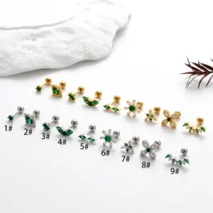 Wholesale 1 Piece Ear Cartilage Rings & Studs Commute Korean Style Sector Flower Copper Waterproof Non Tarnish Surgical Steel Zircon