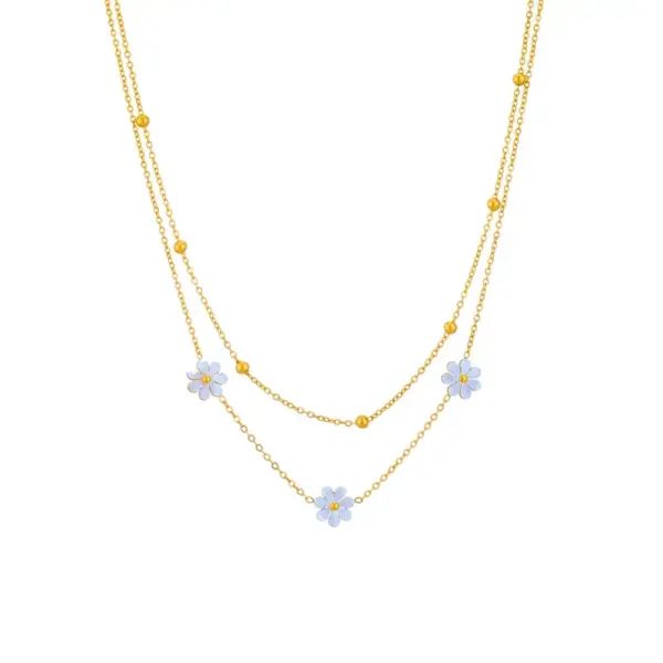 Wholesale PVD Coated Real Gold Plated 18K Gold Flower Titanium Steel Sweet Pastoral Waterproof Non Tarnish Titanium Steel Layered Necklaces
