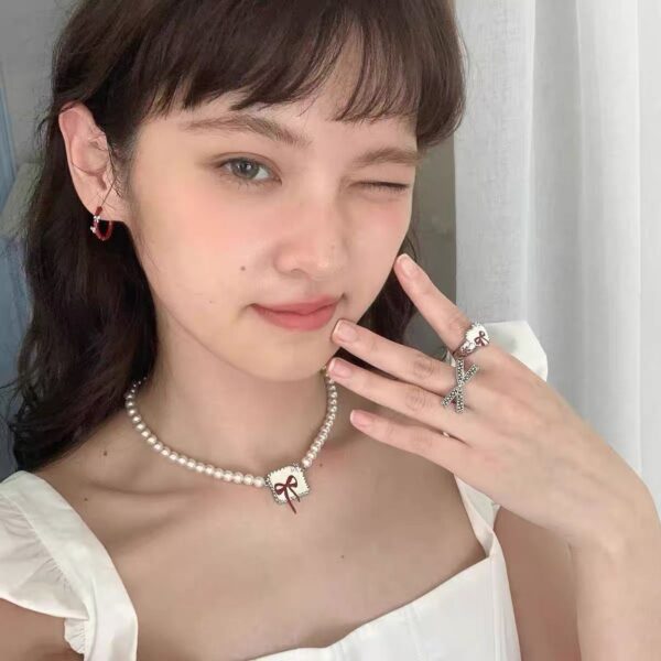 Wholesale Retro Thousand Gold Red French Cute Girly Bow Love Opening Design Adjustable Ring for Women