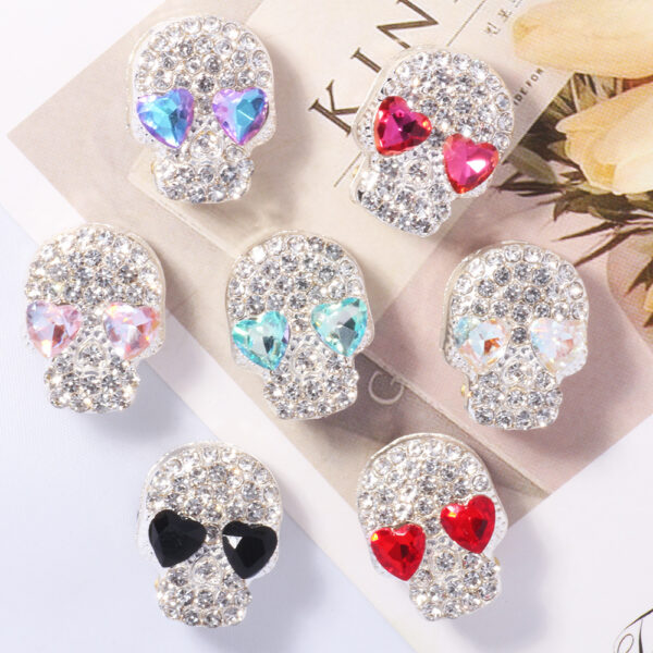 Wholesale Double-Sided Full Diamond Alloy Skull Straight Hole Loose Beads DIY Mobile Phone Chain Key Chain Bag Chain Jewelry Accessories