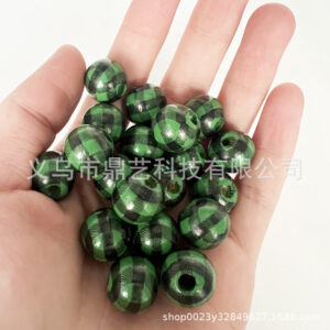 14mm green and black checkered beads