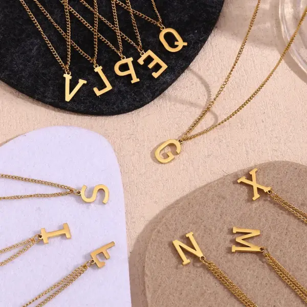 Wholesale 304 Stainless Steel Letter PVD Coated Stone-Free 18K Gold Plated Real Gold Plated Simple Style Waterproof Non Tarnish Plating Gold Pendant Necklace