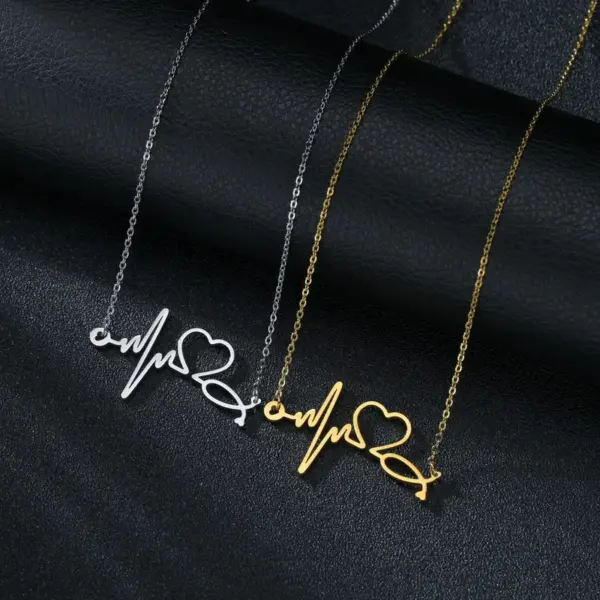 PVD Coated Gold Plated Electrocardiogram 201 Stainless Steel Simple Style Necklace