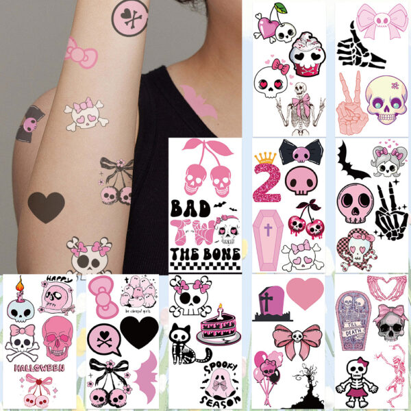 Wholesale 10 Sheets/Pack Cross-Border Cartoon Skull Painted Tattoo Stickers Halloween Party Fun DIY Arm Face Stickers