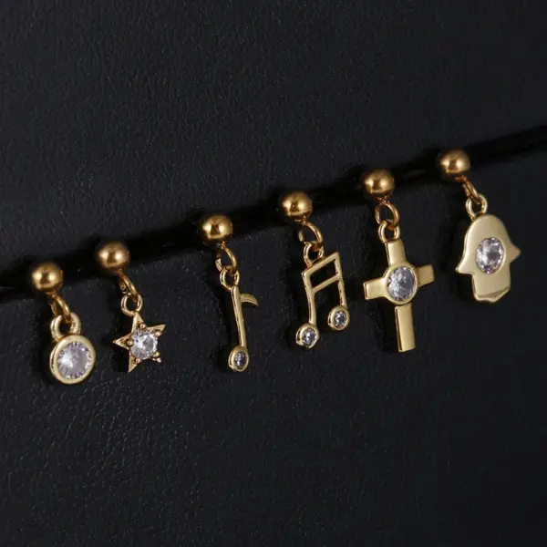 Wholesale 1 Piece 316L Stainless Steel Zircon Ear Cartilage Rings & Studs Star Waterproof Non Tarnish Surgical Steel 14K Gold Plated