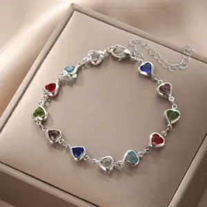 Colorful Heart-Shaped Bracelet / Silver