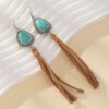 Wholesale Cross-border European and American Jewelry Retro T-shaped Turquoise Tassel Brown Hanging Korean Velvet Earrings