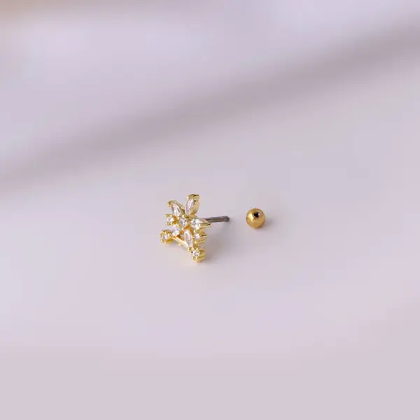 316L Stainless Steel Copper Zircon Ear Cartilage Rings & Studs Flower Waterproof Non Tarnish Surgical Steel Women'S