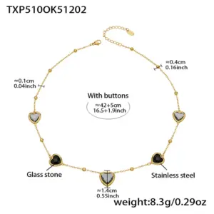 TXP510-Black Glass Stone Gold Necklace 42+5cm