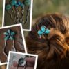Wholesale Retro style flower-shaped alloy hairpin inlaid with turquoise