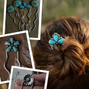 oly-e942d90afcad70e4e381dc900c5c82b0 Wholesale Retro style flower-shaped alloy hairpin inlaid with turquoise