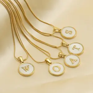 Wholesale Fashion Letter Stainless Steel Titanium Steel Plating Inlay Shell Pendant Necklace 1 Piece
