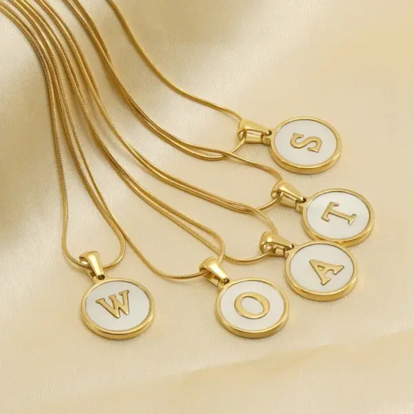 Wholesale Fashion Letter Stainless Steel Titanium Steel Plating Inlay Shell Pendant Necklace 1 Piece
