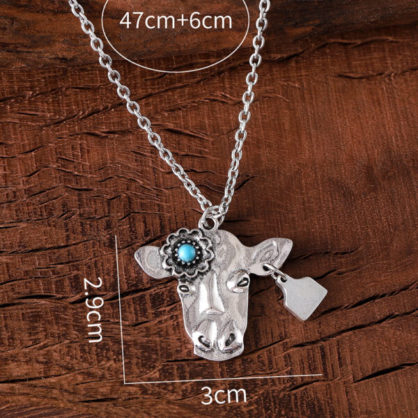 Wholesale Cross-border New Bohemian Style Inlaid Turquoise Cattle Head Necklace Amazon Hot Selling Niche Vintage Necklace