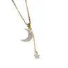 Wholesale Elegant Star Moon Titanium Steel Plating Inlay Zircon 18k Gold Plated Necklace
