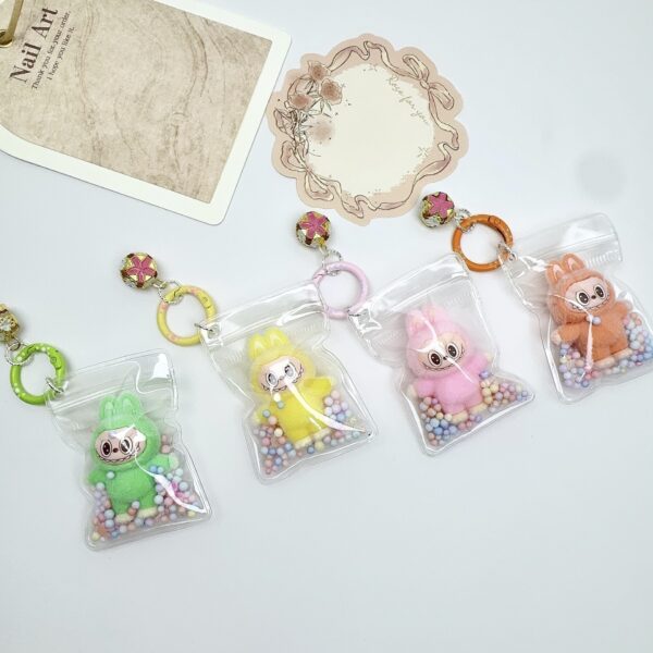 Wholesale Mini Labubu flocked fabric bag/backpack charm, cute keychain/gift charm.