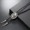 Wholesale Turquoise Flower Alloy Oil Dropping PU Polo Collar Necklace Long