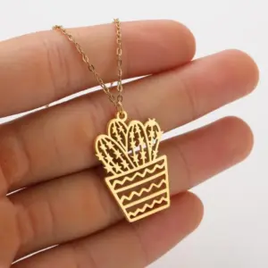 Wholesale Jewelry Fashion Cactus 201 Stainless Steel 18K Gold Plated Plating Stainless Steel Necklaces