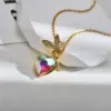 Wholesale Copper Heart Shape Electroplating Zircon Copper Plated Fairy Style Waterproof Non Tarnish Inlay Cable Chain Pendant Necklace