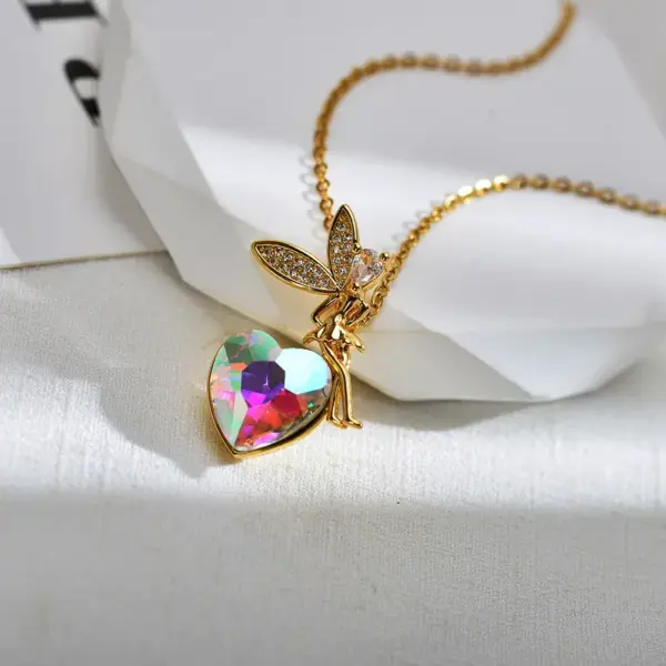Wholesale Copper Heart Shape Electroplating Zircon Copper Plated Fairy Style Waterproof Non Tarnish Inlay Cable Chain Pendant Necklace