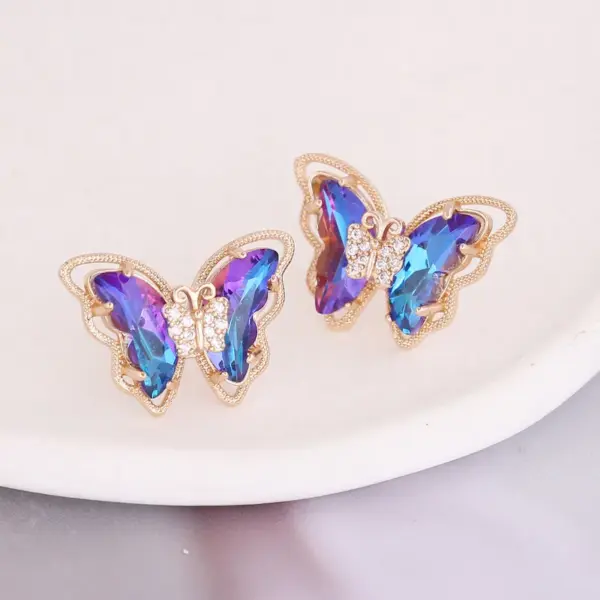 Wholesale Fashion Butterfly Copper No Inlaid 18K Gold Plated Earrings Ear Studs