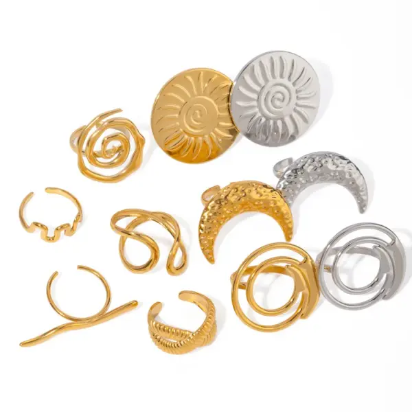 304 Stainless Steel Round Moon Solid Color PVD Coated 18K Real Gold Plated Real Gold Plated IG Style Waterproof Non Tarnish Gold Open Rings