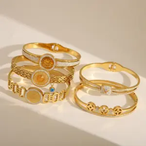 Simple Style Classic Style Tree Solid Color Flower 304 Stainless Steel 18K Gold Plated Zircon Bangle In Bulk