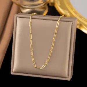 12【H6096】Embossed Plain Chain Necklace / Gold
