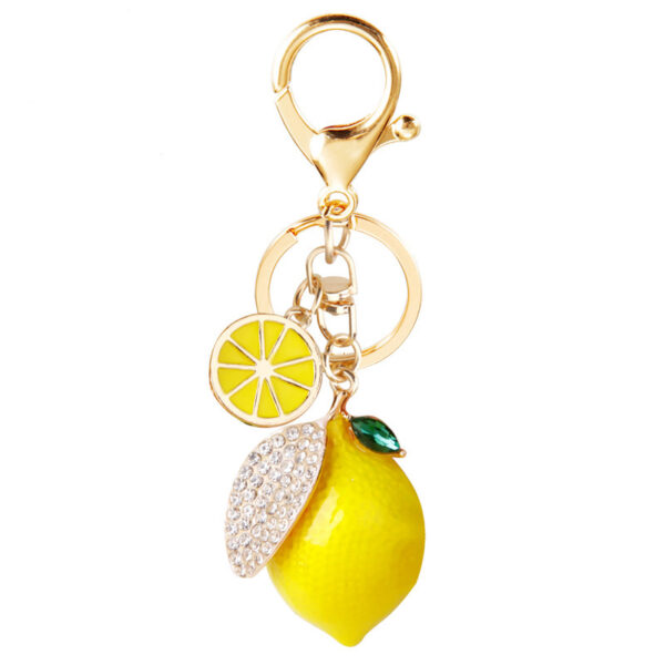 Wholesale New creative alloy rhinestone simulation fruit lemon car key chain bag pendant couple key chain gift