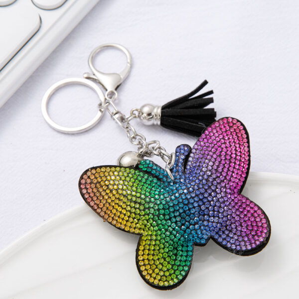 Wholesale 4pcs Diamond-embedded colorful butterfly keychain
