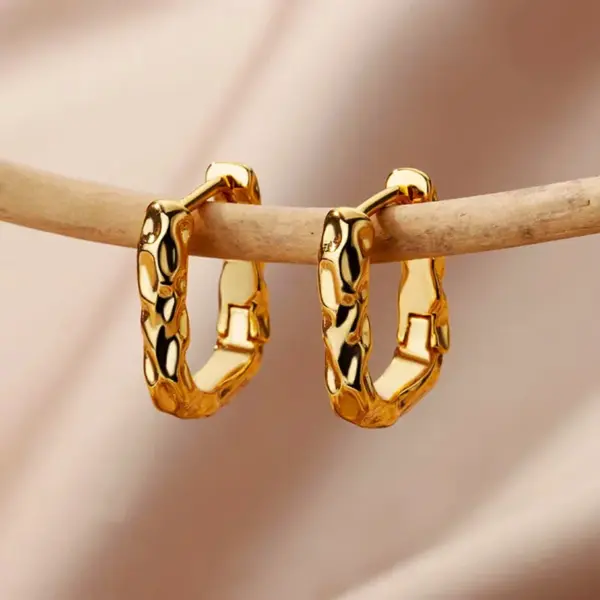 Copper Flower Butterfly PVD Coated 18K Real Gold Plated Elegant Classic Style Hoop Earrings