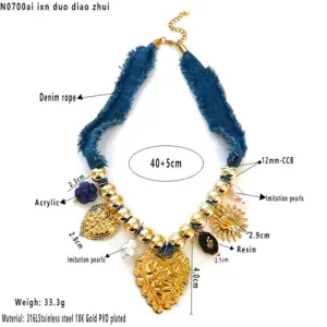 Blue Denim Rope Heart Multi Pendant Necklace / Average Size