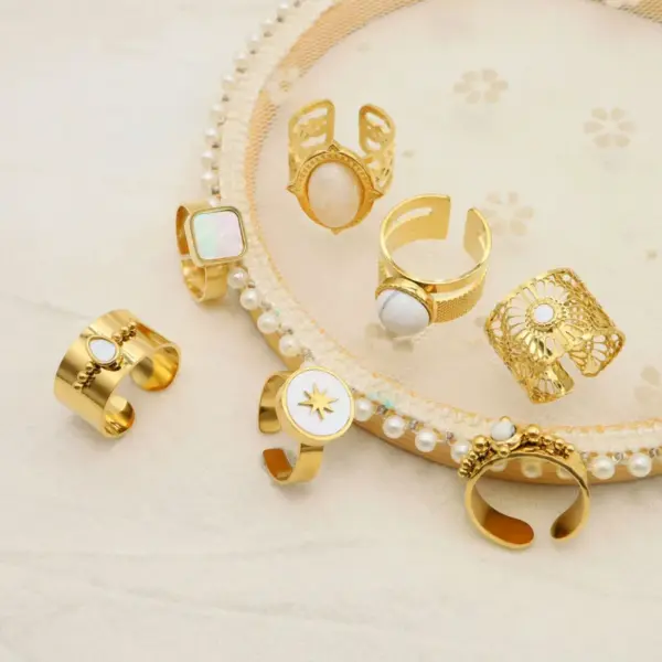 PVD Coated 14K Gold Real Gold Plated Geometric 304 Stainless Steel Fashion Waterproof Non Tarnish Open Ring