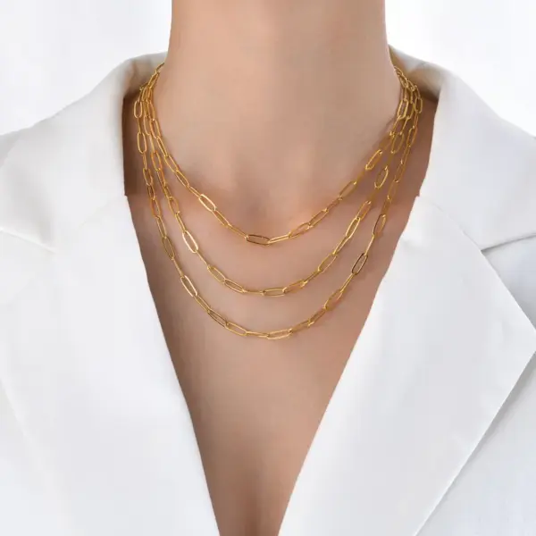 Wholesale PVD Coated Real Gold Plated 18K Gold Solid Color 201 Stainless Steel Simple Style Waterproof Non Tarnish 201 Stainless Steel Necklace