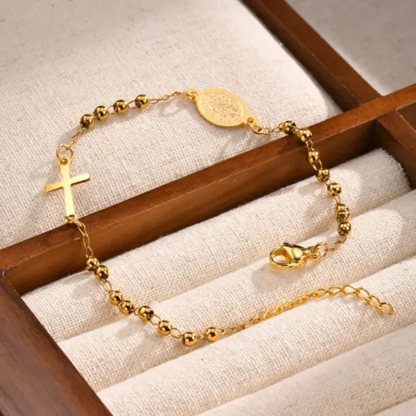 Wholesale PVD Coated Real Gold Plated 18K Portrait Virgin Mary 201 Stainless Steel Classical IG Style Waterproof Non Tarnish Bracelets