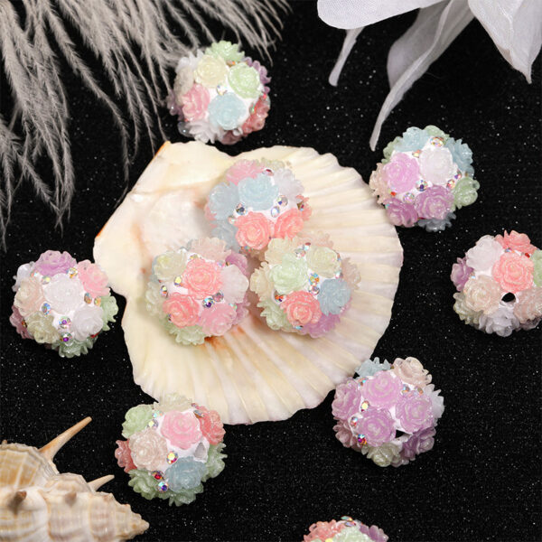 Wholesale Luminous Fine Flash Simulation Rose Ceramic Mud Beads Heavy Industry Camellia Diamond Ball Beads DIY Mobile Phone Chain Beaded Accessories