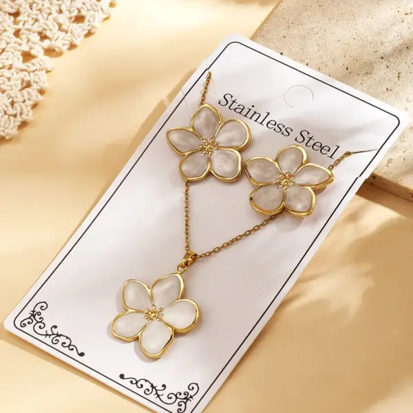 Trendy Fashion Ins Style Gold-Plated Imitation Gold 304 Stainless Steel Colorful Oil-Drip Flower Earrings Necklace Set